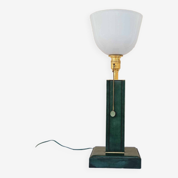 1940 Lamp Leather & Golden Brass Maison Chalmette in Paris Ht 55 cm