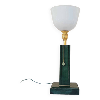 1940 Lamp Leather & Golden Brass Maison Chalmette in Paris Ht 55 cm