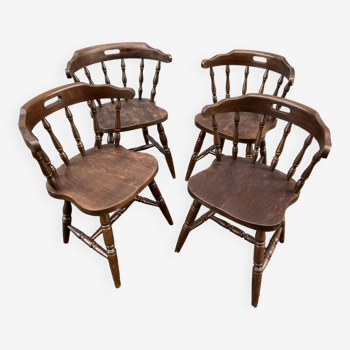 4 classic English Windsor chairs Western wooden bistro chairs Hutten style vintage 70s
