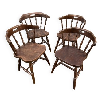 4 classic English Windsor chairs Western wooden bistro chairs Hutten style vintage 70s