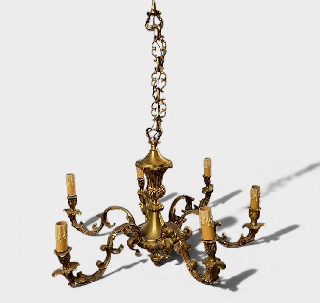6-arm solid bronze chandelier in Louis XV style - Vintage