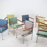 1960s Set of Eight Iron and Wood Armchairs/Dining Chairs,Czechoslovakia