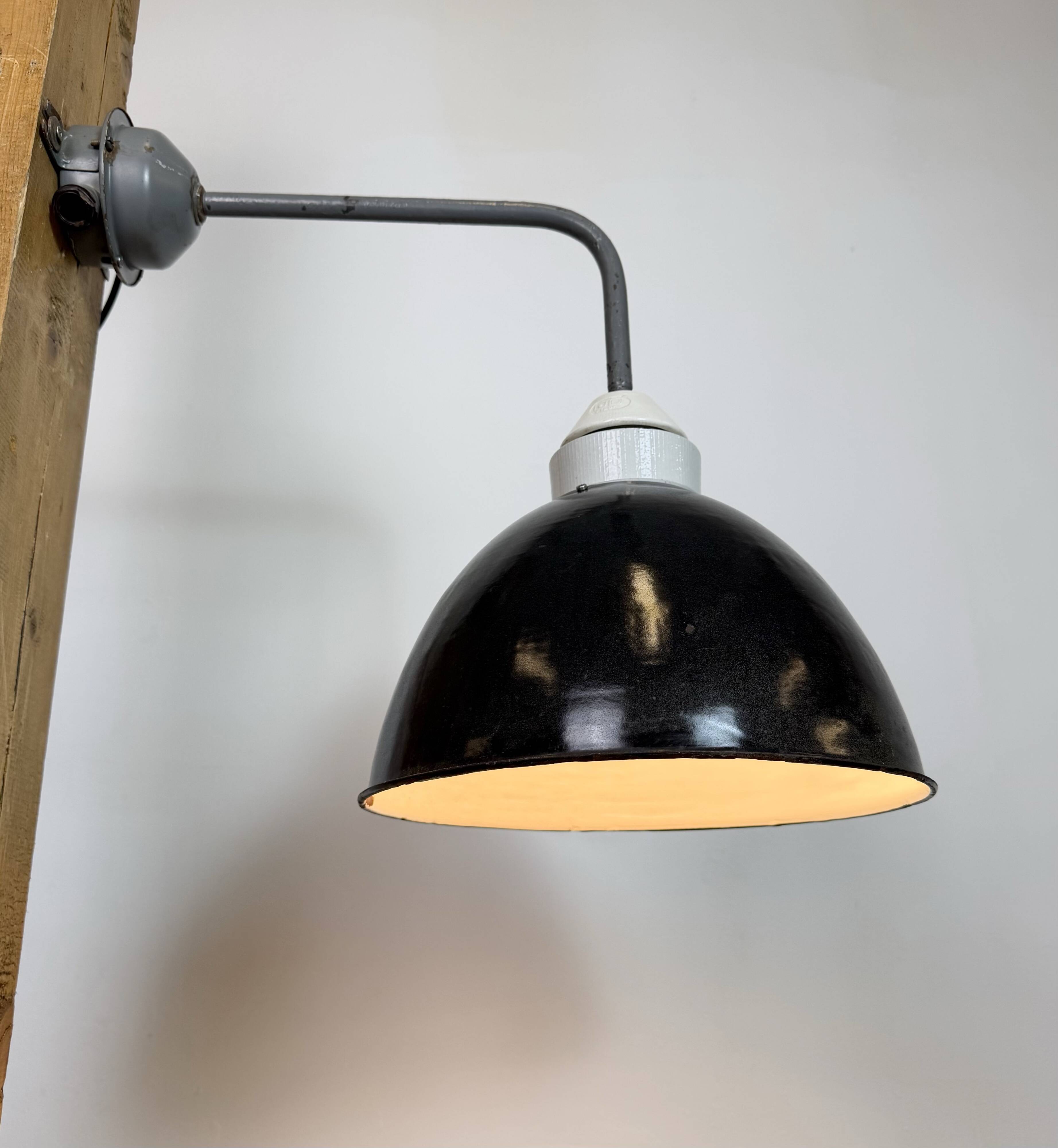 Industrial Factory Wall Lamp with Black Enamel Shade, 1960s