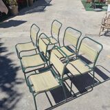 Series of 6 stackable military chairs modernist canvas and metal