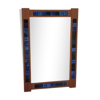 Scandinavian teak and ceramics mirror Denmark 60s  81x52cm