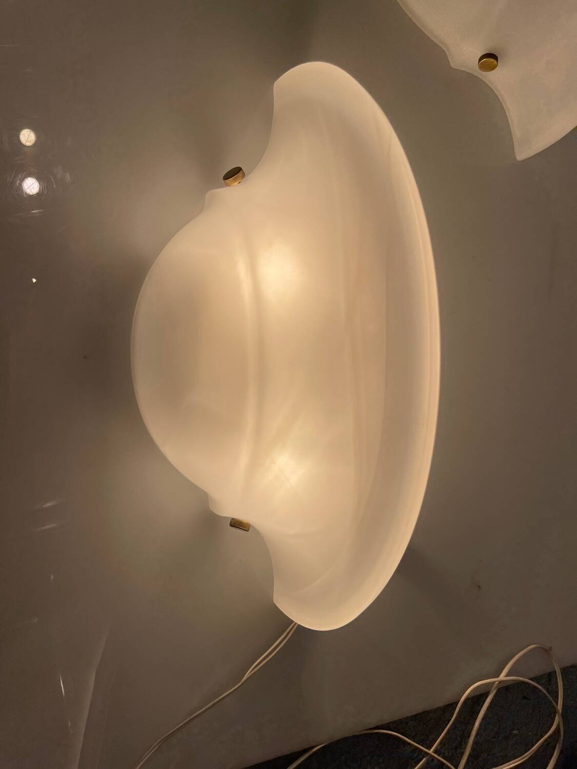 Set of 2 White Marbled Glass Wall Sconces by Zonca, Italy, 1980s