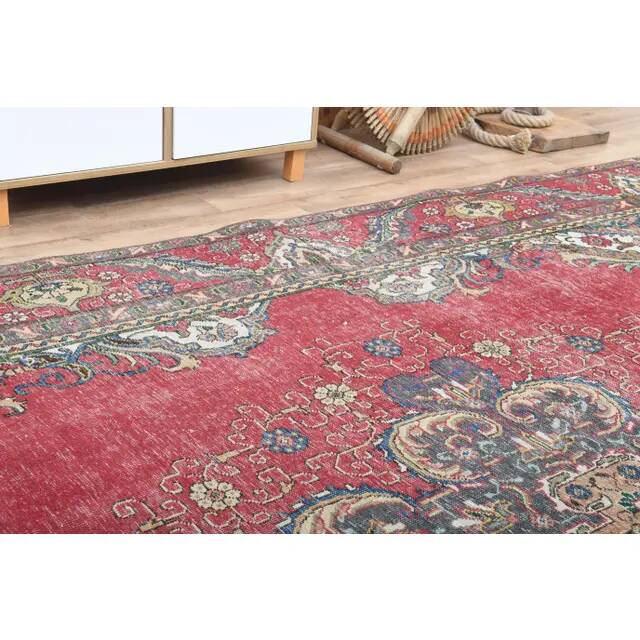 1970s Vintage Persian Handmade Wool Cotton Red Oversized Area Rug 282x360