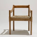 Set of 4 straw and wood chairs, Vico Magistretti, Cassina, 1960s