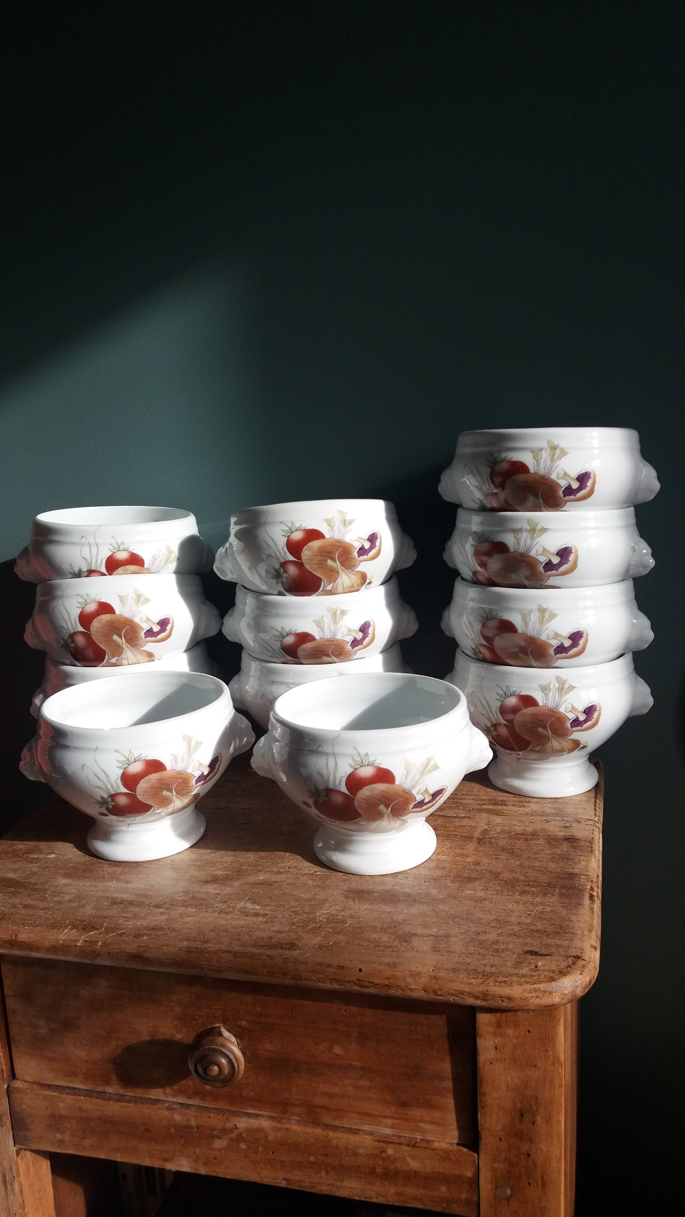 Pyrolux Lourioux porcelain soup bowls