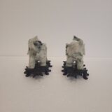 Pair of elephant paperweights, veined marble, 80s - France