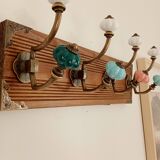 Wall-mounted coat rack with 8 hooks – vintage style – stained wood & metal