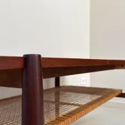 Vintage wooden coffee table with wicker lower shelf