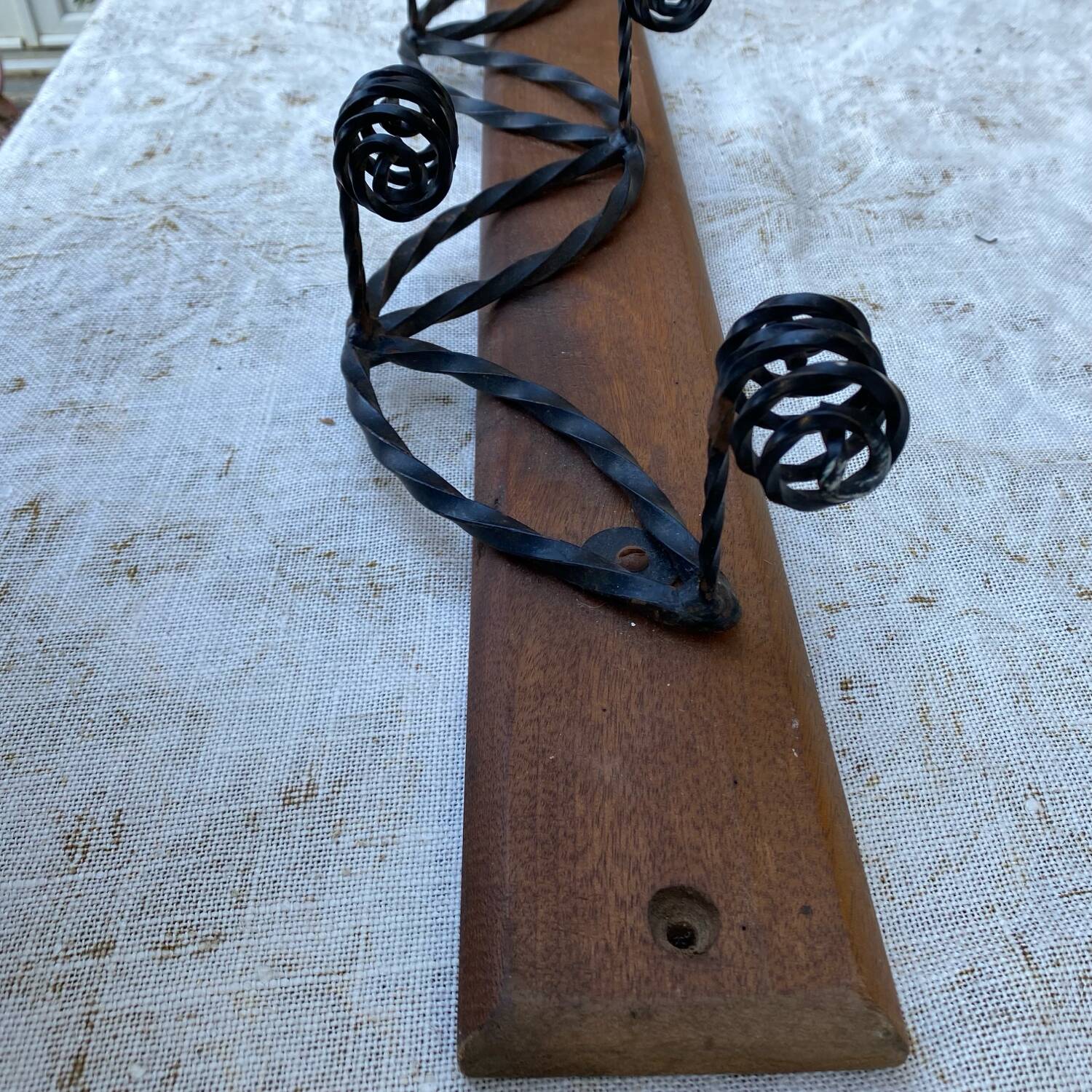 1950s metal and wood coat rack