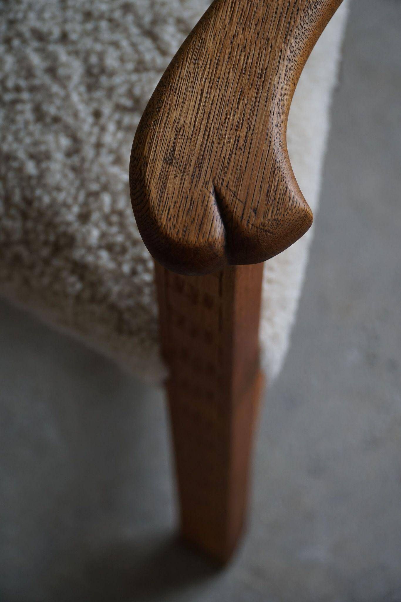 Classic Oak Armchair with Lambswool Upholstery, Mid-Century Danish, 1950s