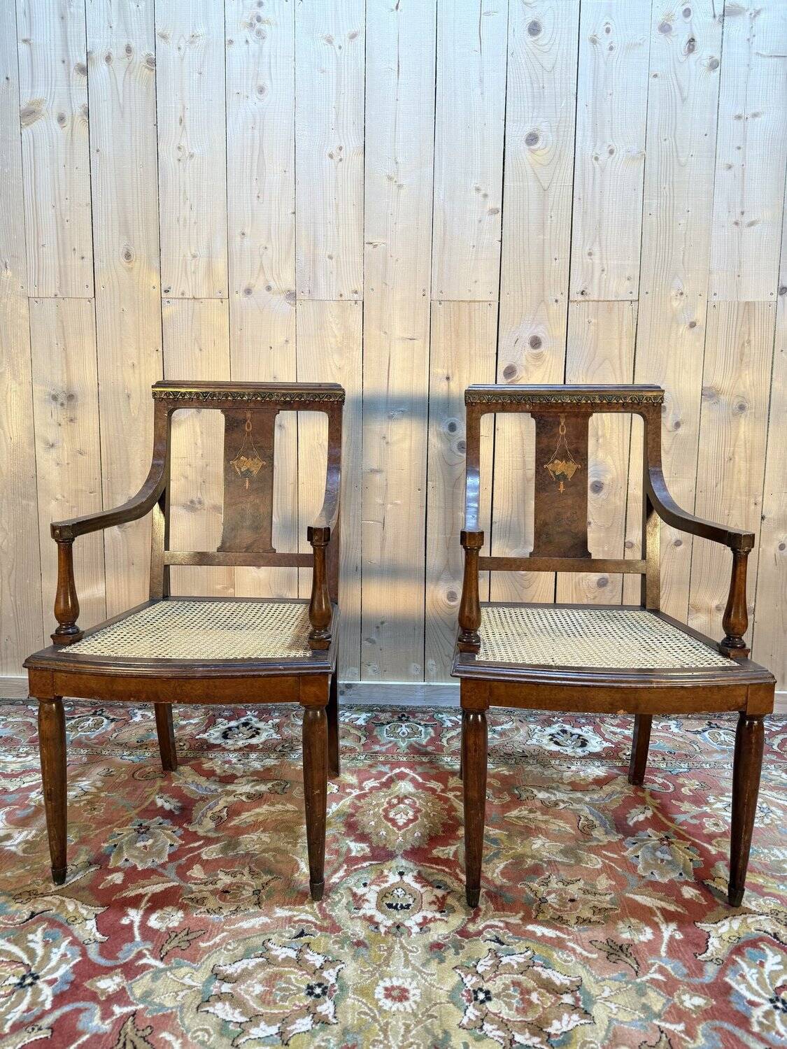 Pair of Art Deco armchairs with caning