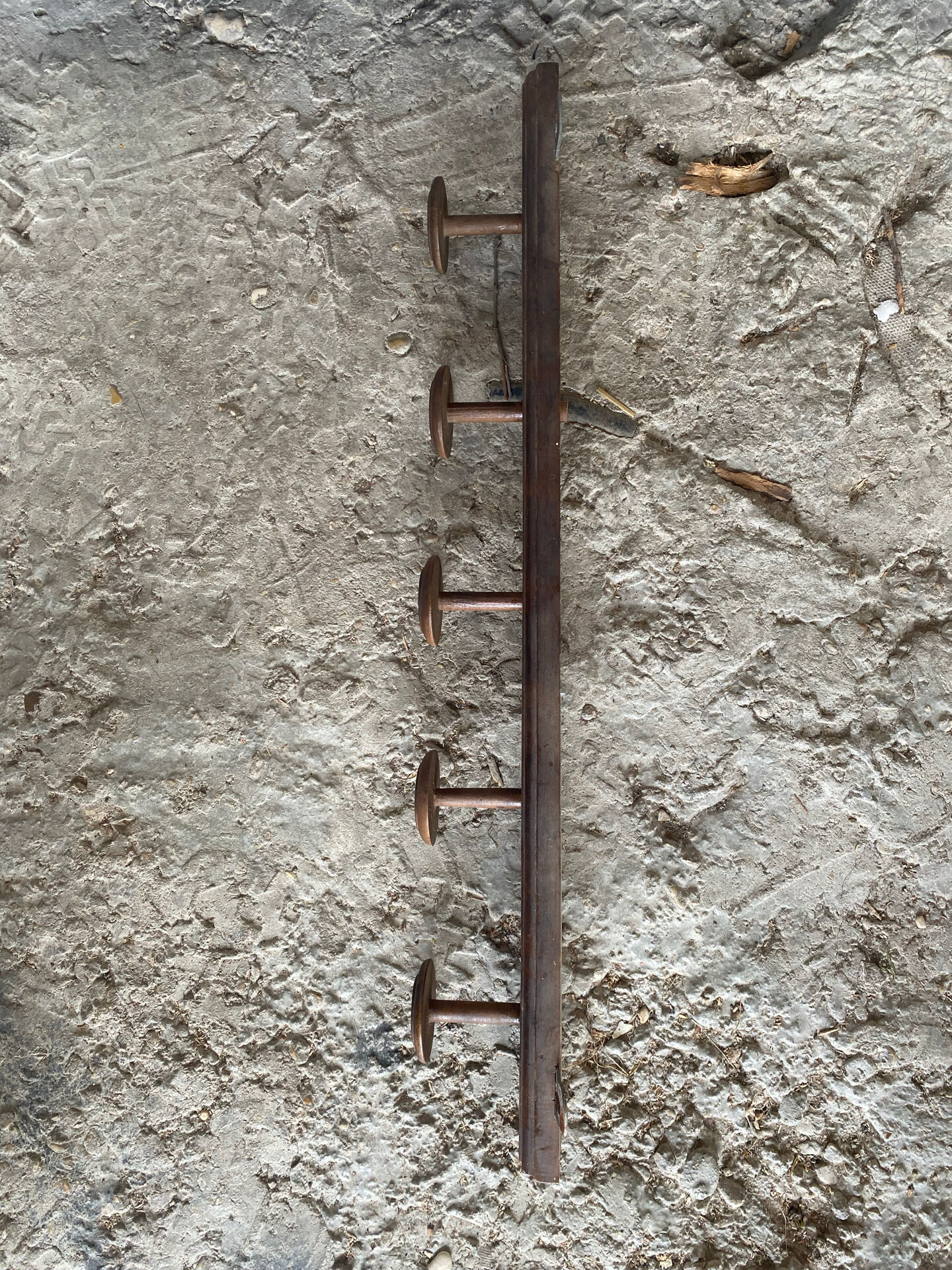 Vintage Wall Coat Rack x5 Wooden 1960s #E428