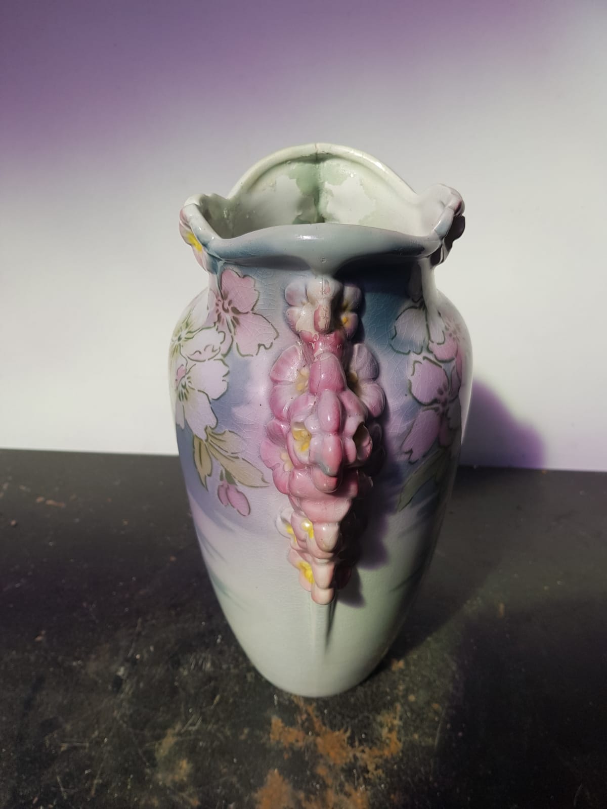 K&G Luneville ceramic vase with vintage flower decor