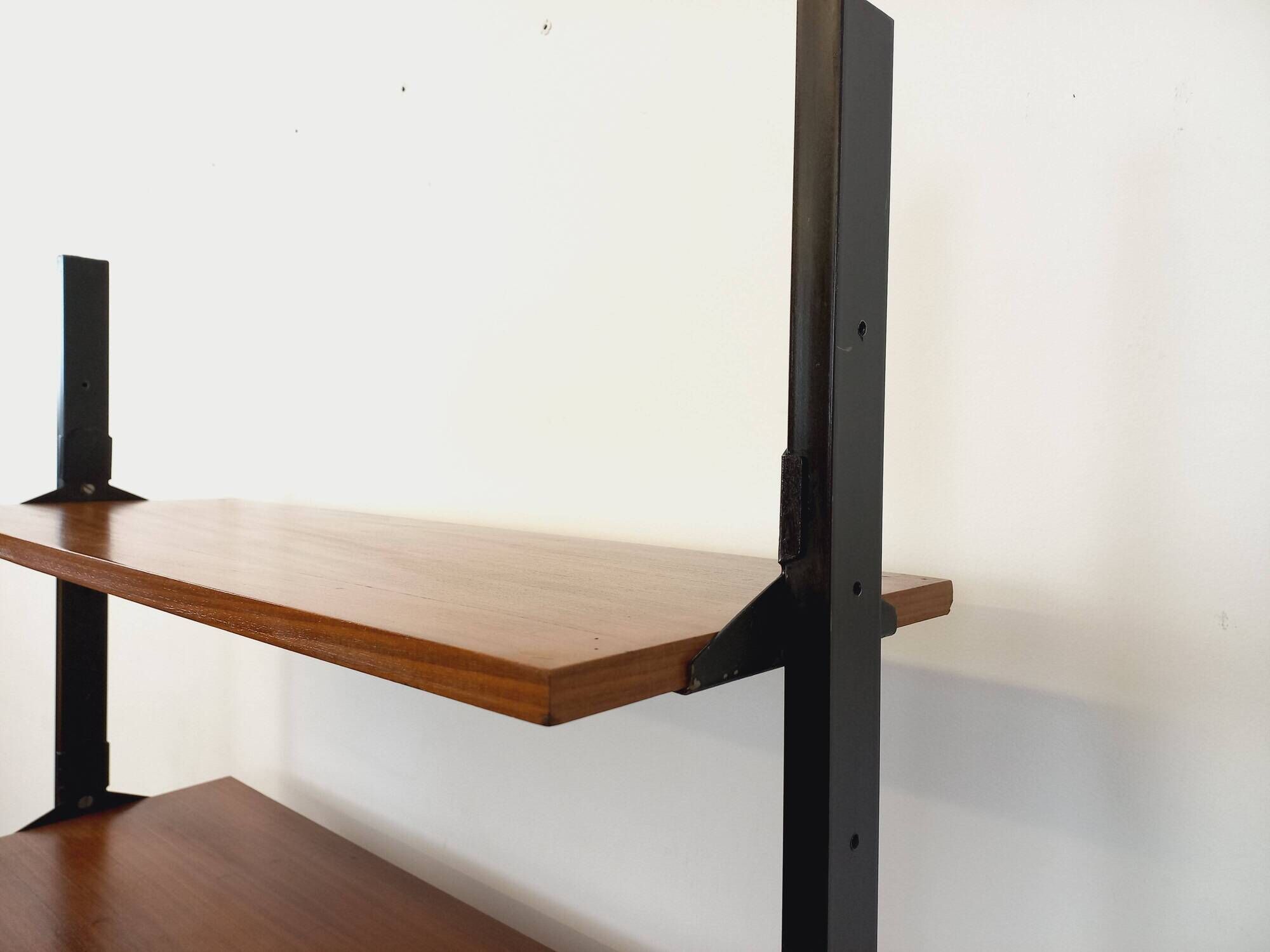 Vintage teak and metal shelf bookcase from the 60s