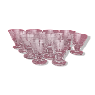 12 old conical glasses engraved grape
