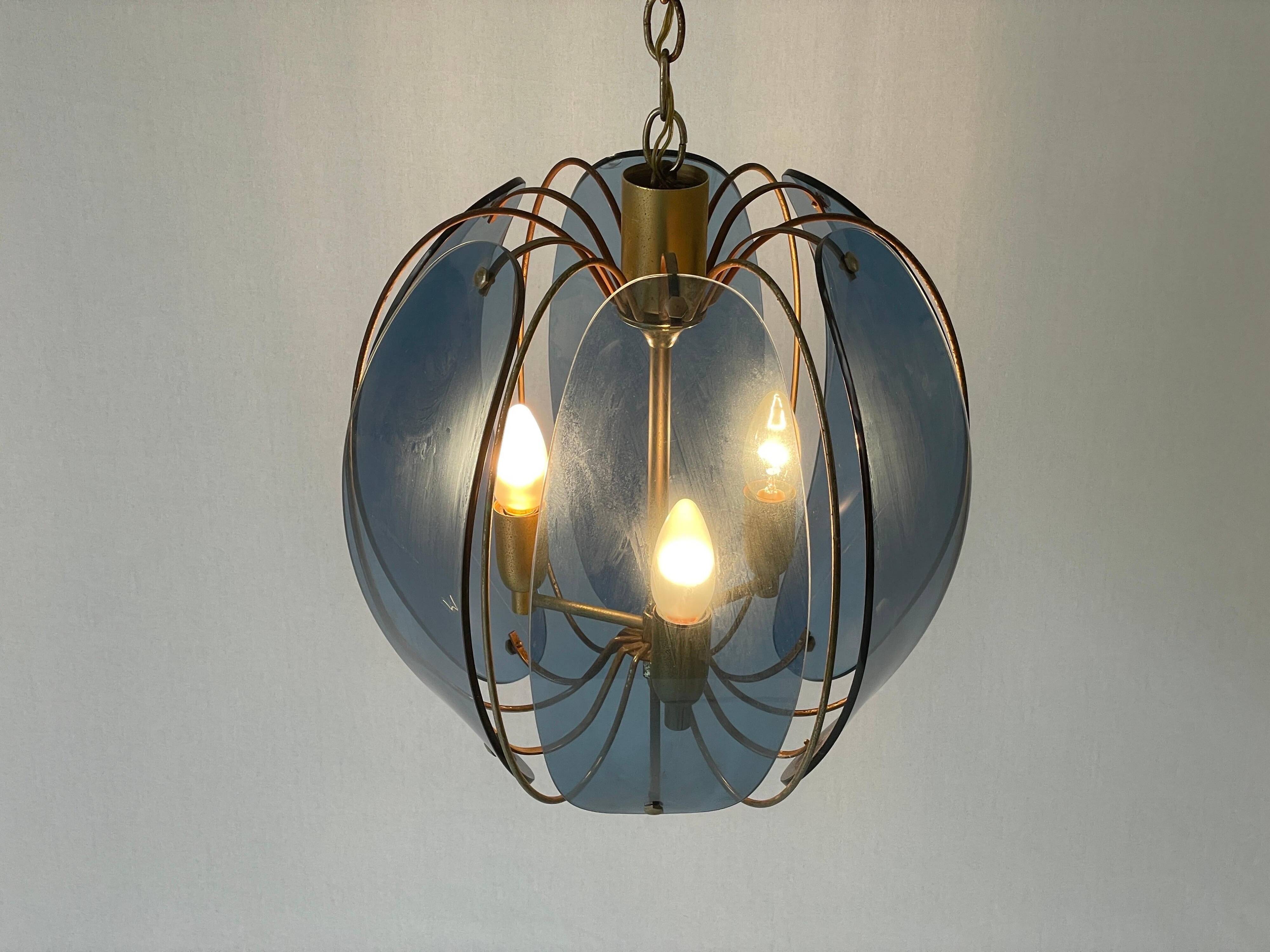 Blue glass ceiling light with exclusive Italian design by VECA, 1960s, Italy.