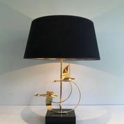 Brass Table Lamp with Wild Goose Flight, French Work, circa 1970