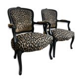 Restored Louis XV-style leopard convertible chairs