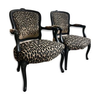 Restored Louis XV-style leopard convertible chairs