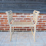 Antique Napoleon III piano bench in wood and cane.