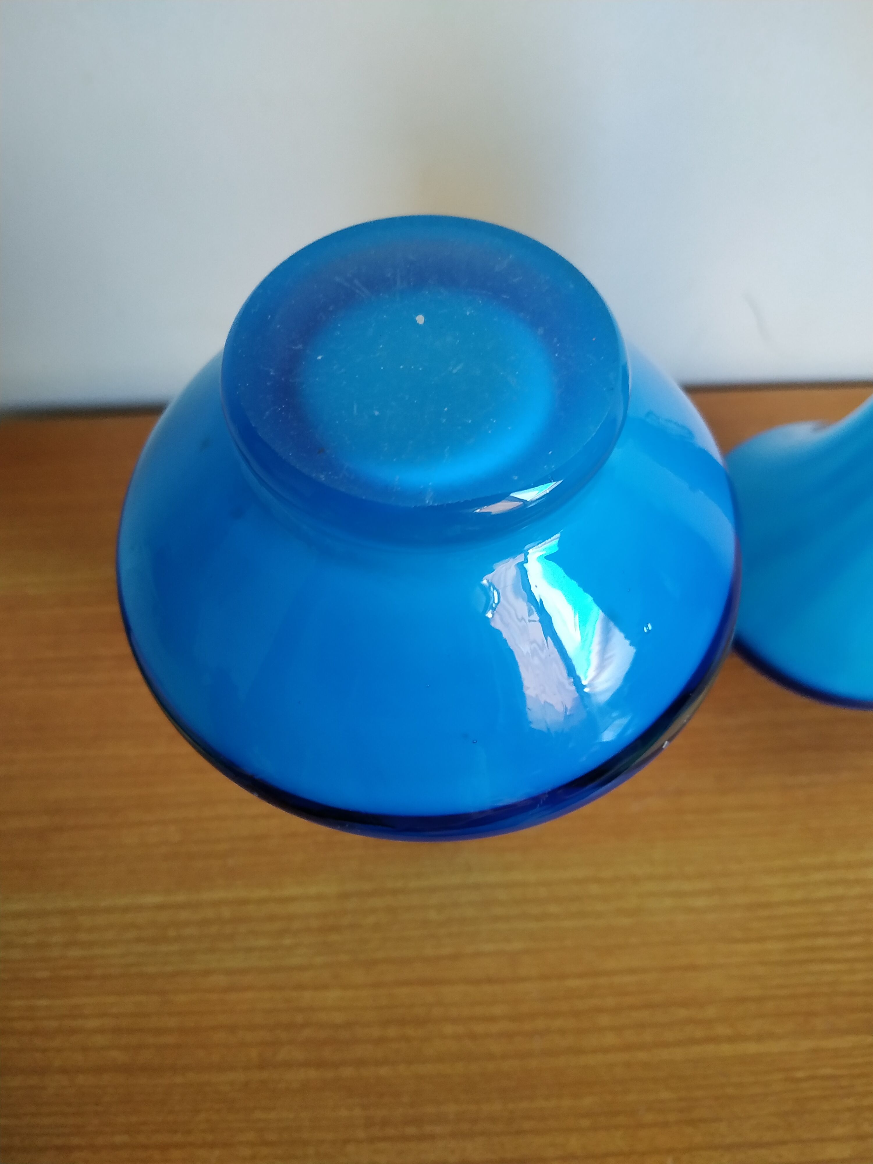 Pair of white twisted blue vases in Murano taste