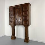 Stipo Monetiere, Piedmont 17th century cabinet with 8 drawers, in walnut, Italy