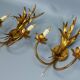 Pair of Hollywood Regency Style Gilt Metal Double-Arm Wheat Sconces, 1970s
