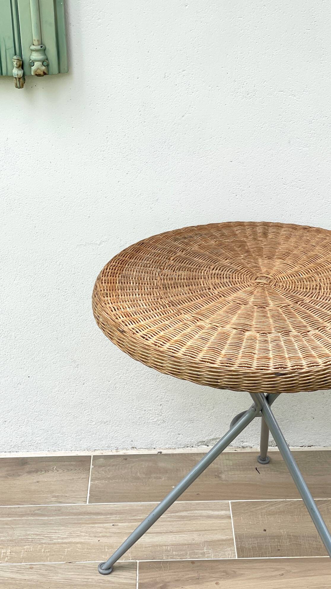 Rattan and lacquered metal folding table