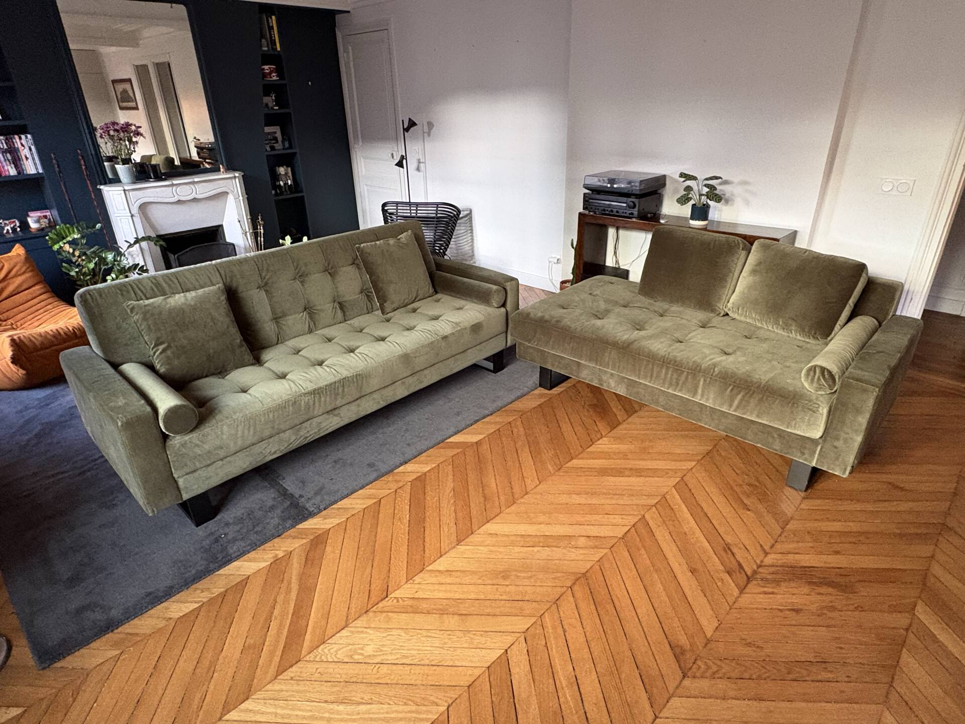 Sofa set nv gallery midnight bottle green velvet (convertible)