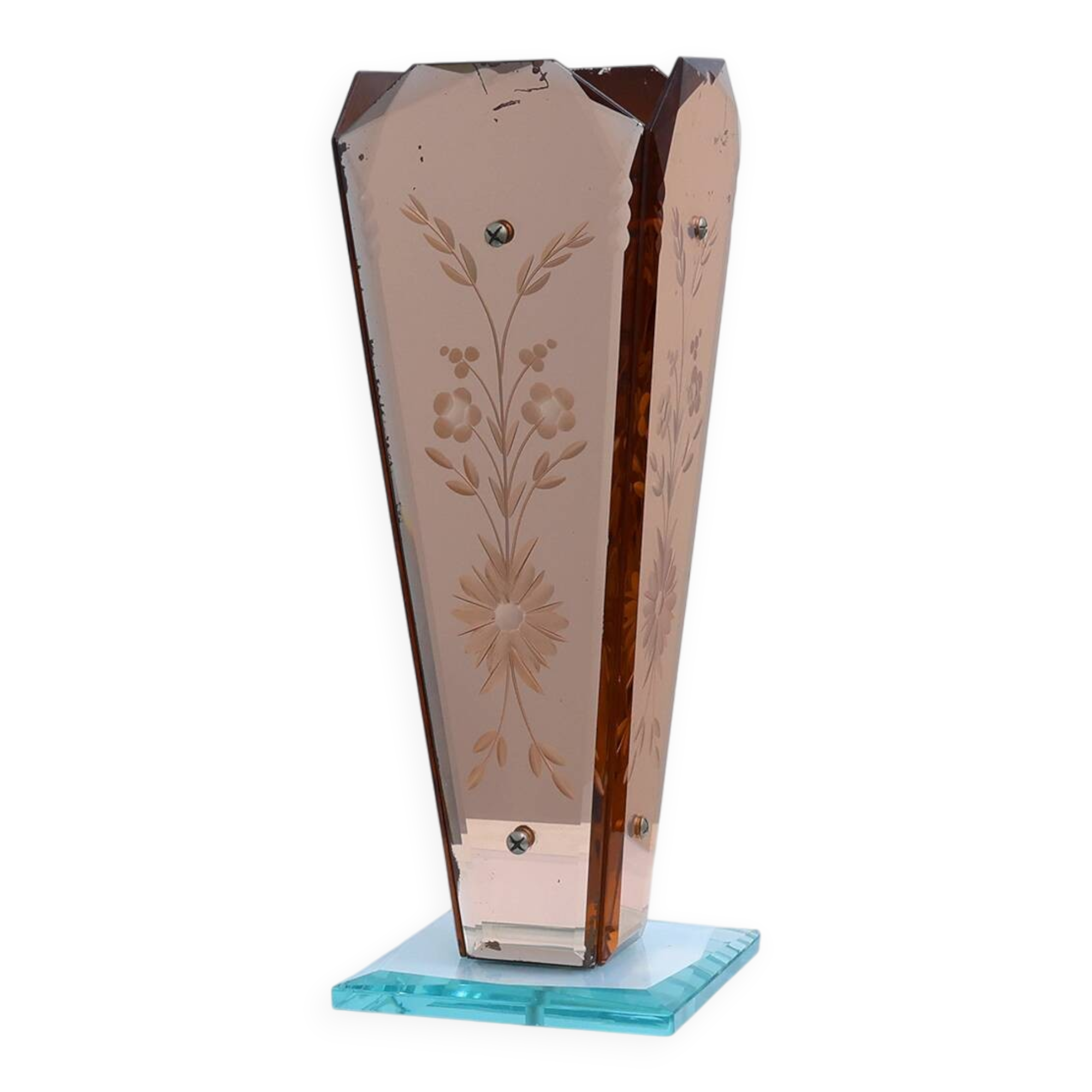 Art Deco Vase in Glass, Mirrored Glass and Wood, France 1920s