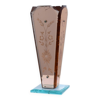 Art Deco Vase in Glass, Mirrored Glass and Wood, France 1920s