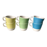 set of 6 colorful coffee cups pop Digoin Sarreguemines 60s