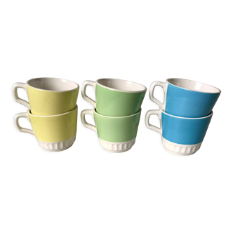 Lot de 6 tasses à café colorées pop Digoin Sarreguemines années 60