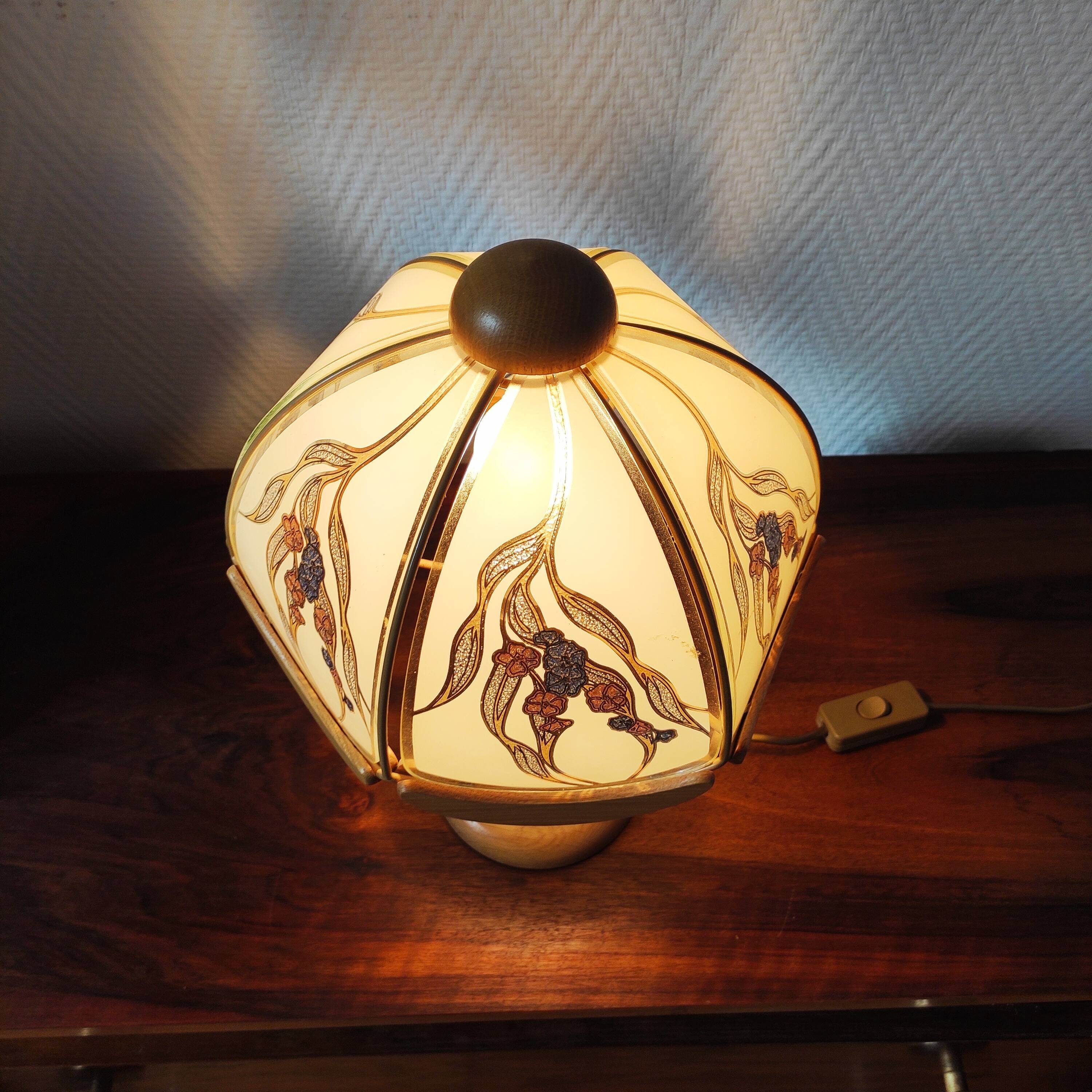 Vintage glass and wood table lamp