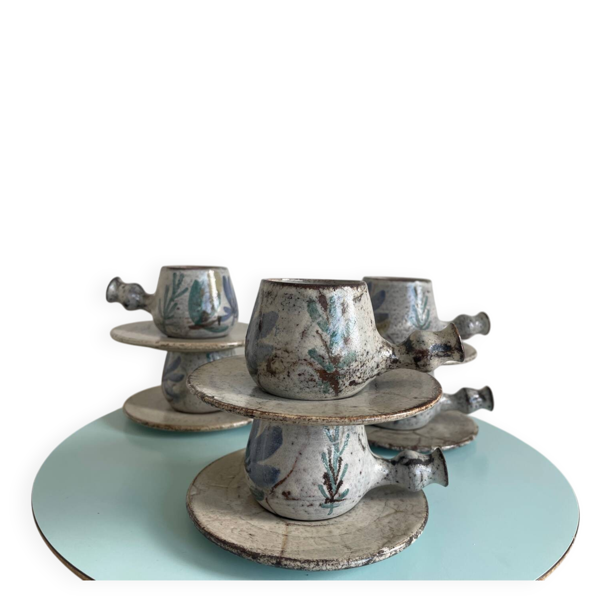 Service of 6 cups and saucers Gustave Reynaud – The Mulberry – Vallauri
