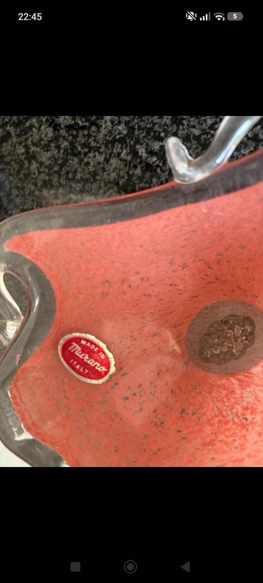 Rare Coupe Vide-Poche Vintage Murano Corail "Space Age" – Étiquette d’