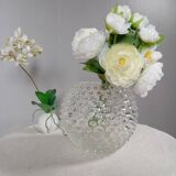 Round bubbled textured transparent glass vase