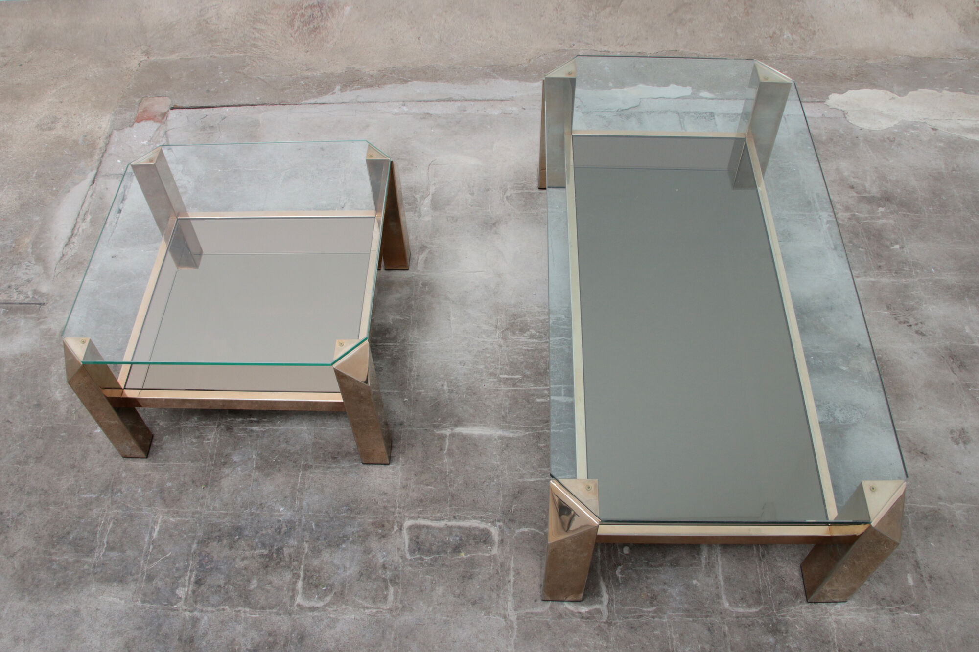 Set of 23-carat gold-plated coffee tables by Belgo Chrome 1960