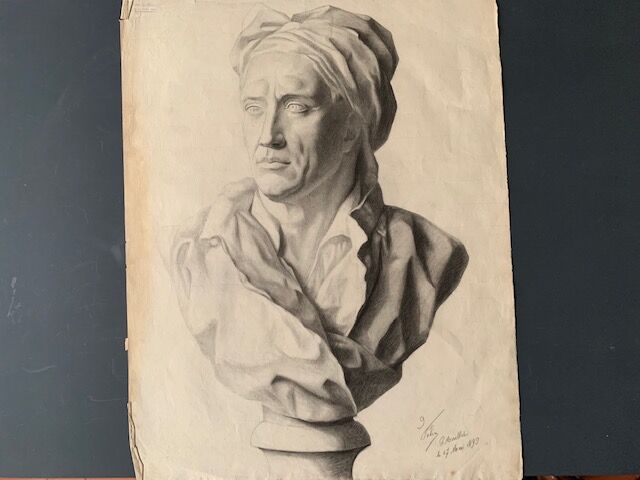 Pencil drawing, bust, signed, nineteenth