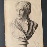 Pencil drawing, bust, signed, nineteenth
