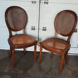 Pair of Louis XVI caned medallion chairs
