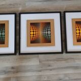 Optical Art Triptych - Victor Vasarely - 3 Frames 40x40cm
