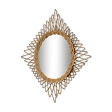 Sun mirror in woven rattan. 1960. Diamond.