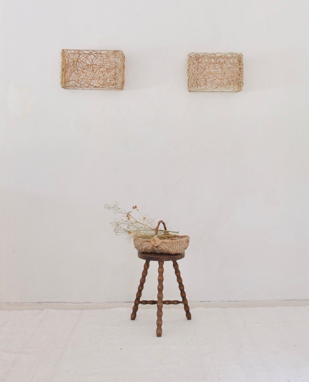 Pair of rattan wall lamps