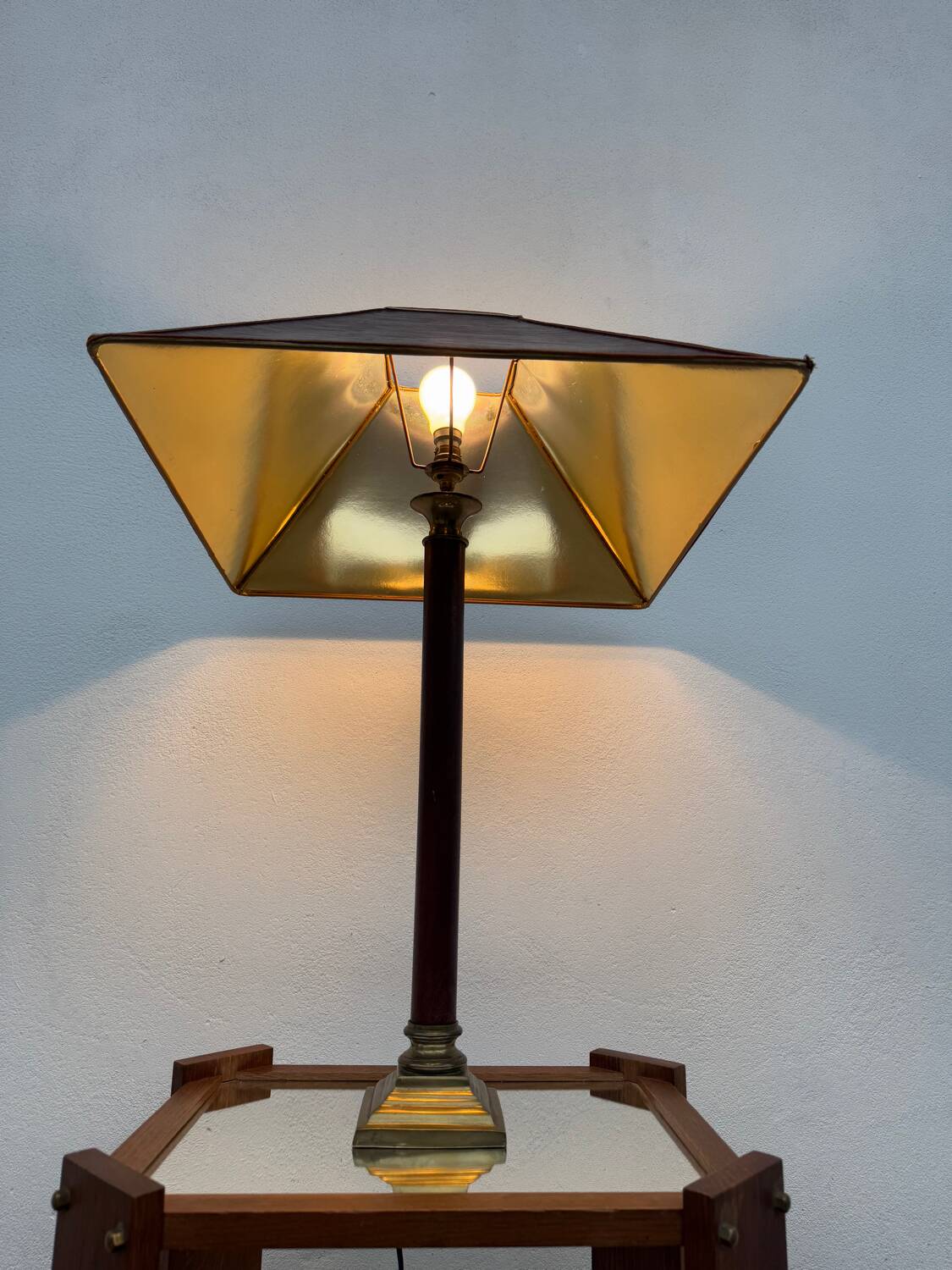Large teak and bronze lamp from the 1970s