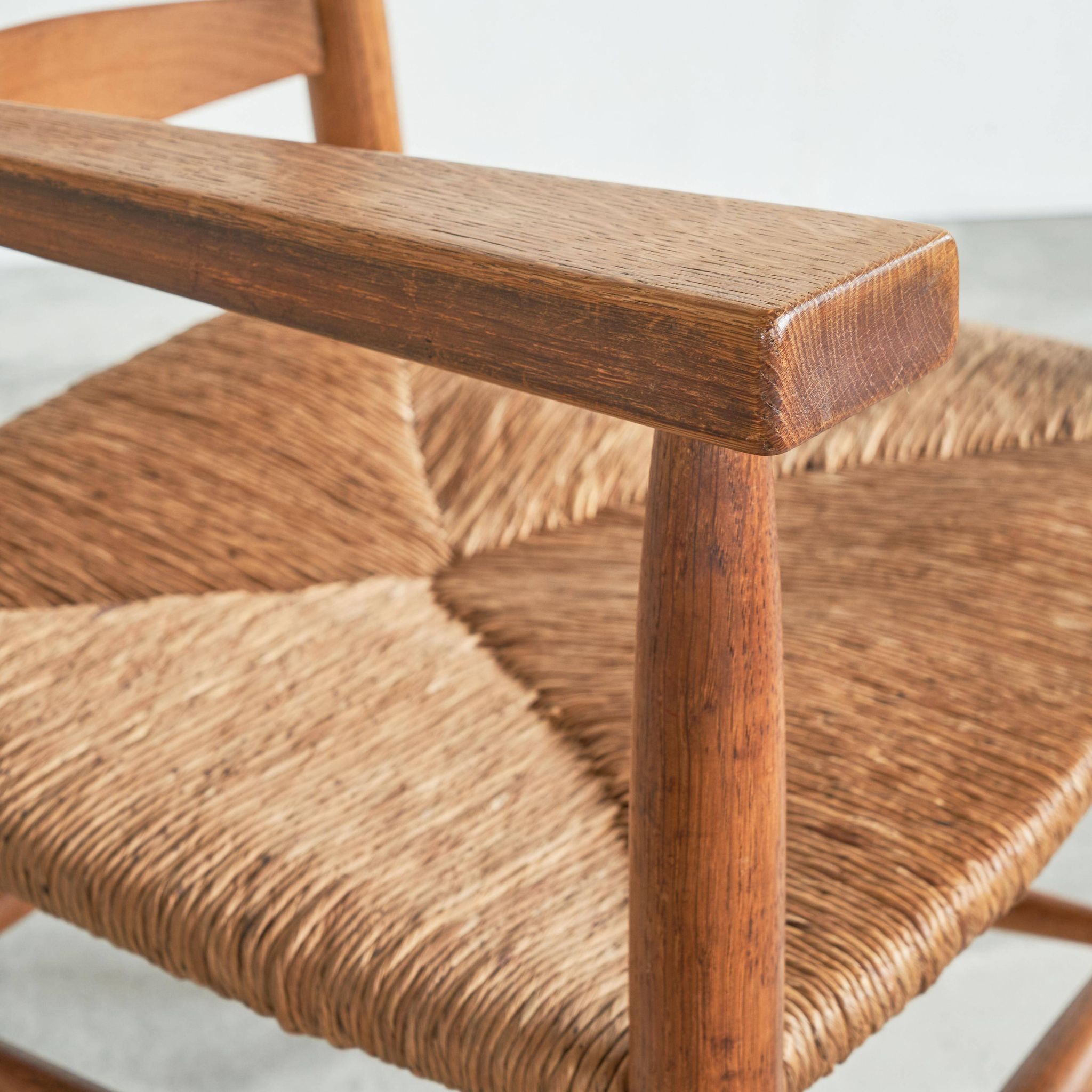 Set of 2 oak and wicker armchairs, mid-20th century.